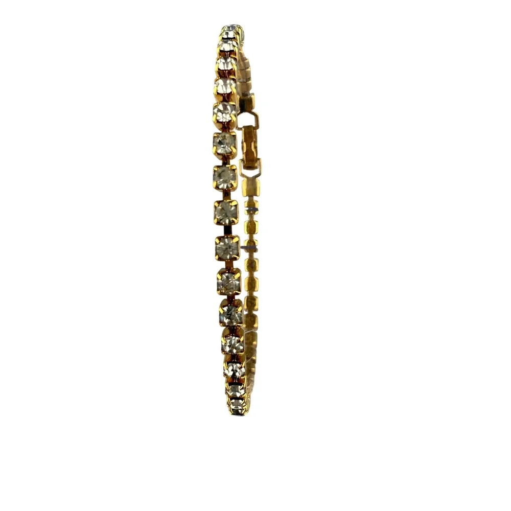 Vintage Gold Tone Rhinestone Tennis Bracelet Costume Jewelry Mid Century‎ Chic